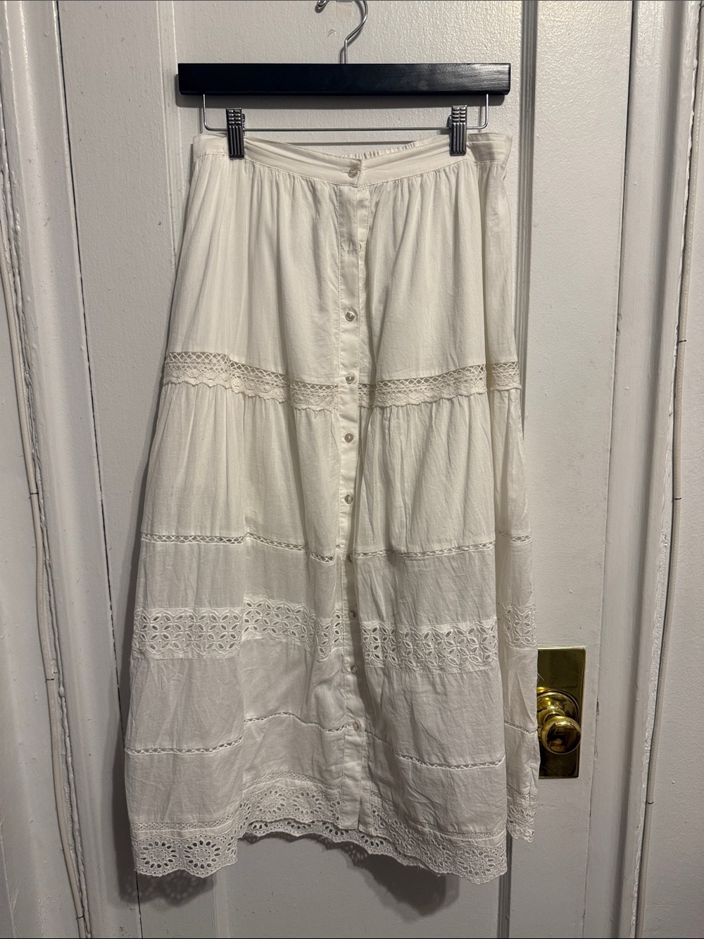 Classic White Button-Front Boho Midi Skirt